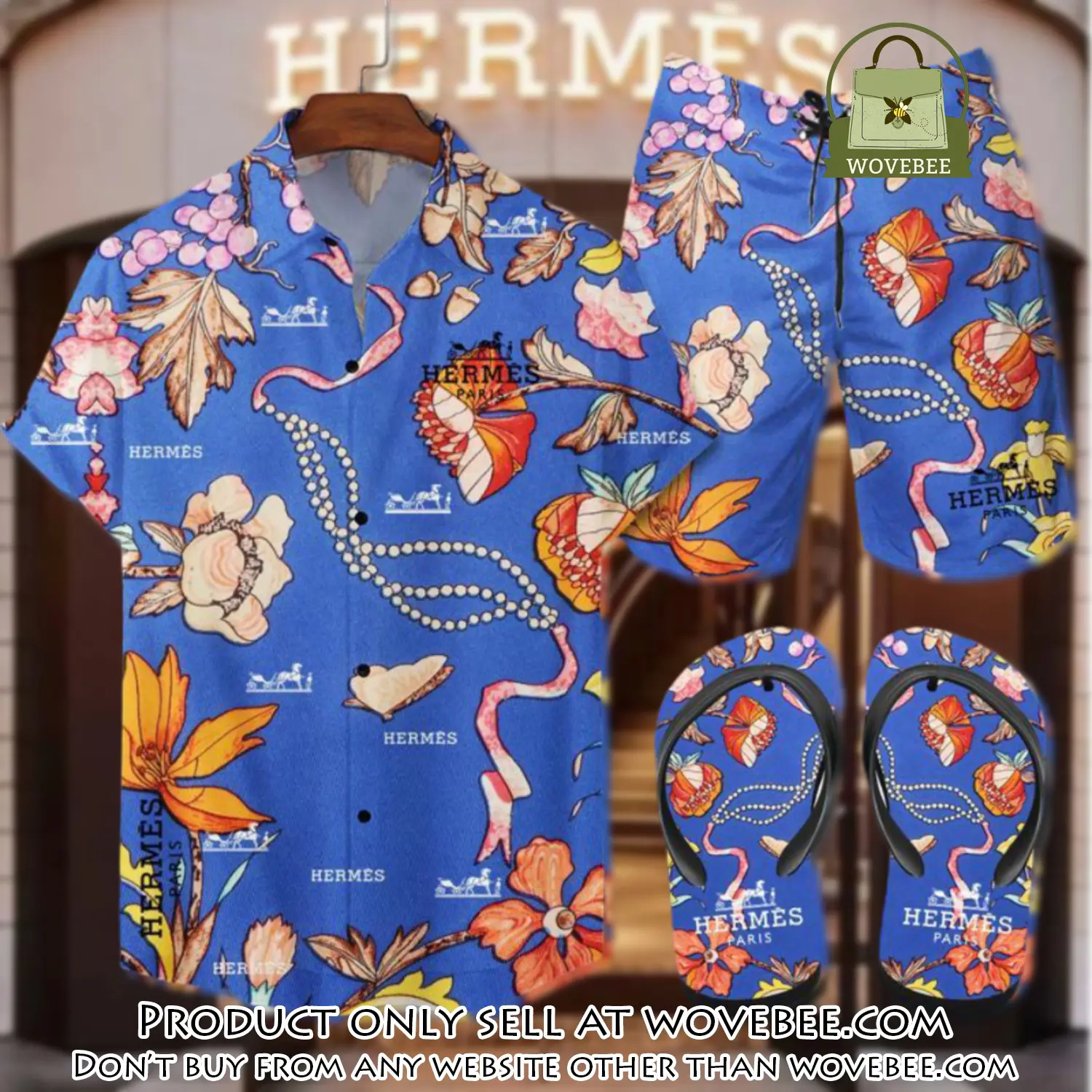 Hermes flip flops and combo hawaii shirt shorts luxury brand summer outfit hsf083 wvb0453584